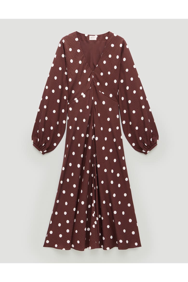 Grace V-Neck Long Sleeve Dress, Alternate, color, Polka Dot Brown