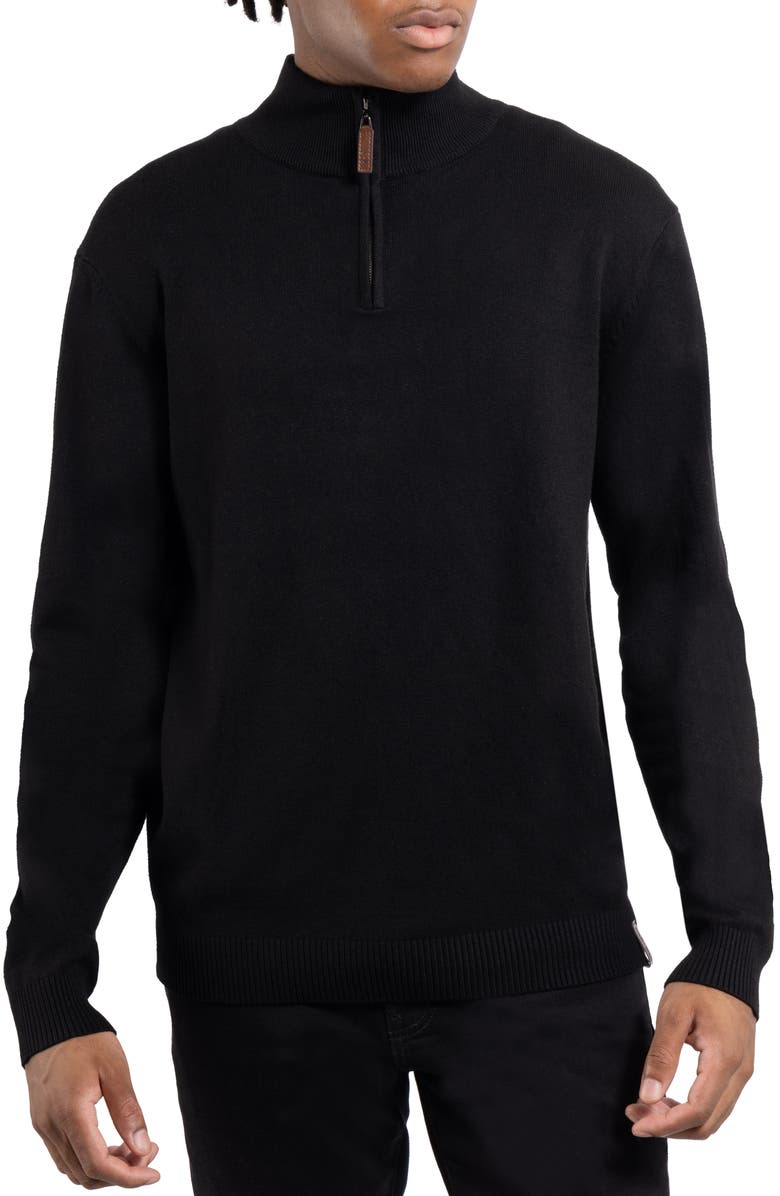 Spring + Mercer Mock Neck Quarter Zip Sweater, Main, color, Black