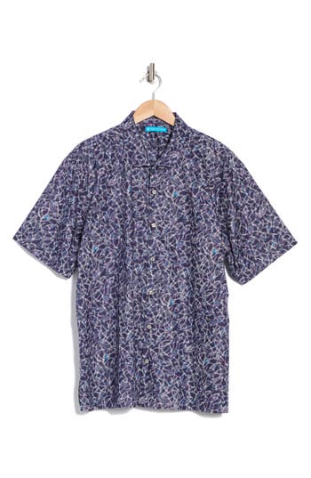 Tori Richard Fish Finder Short Sleeve Cotton Button-up Shirt In Lapis
