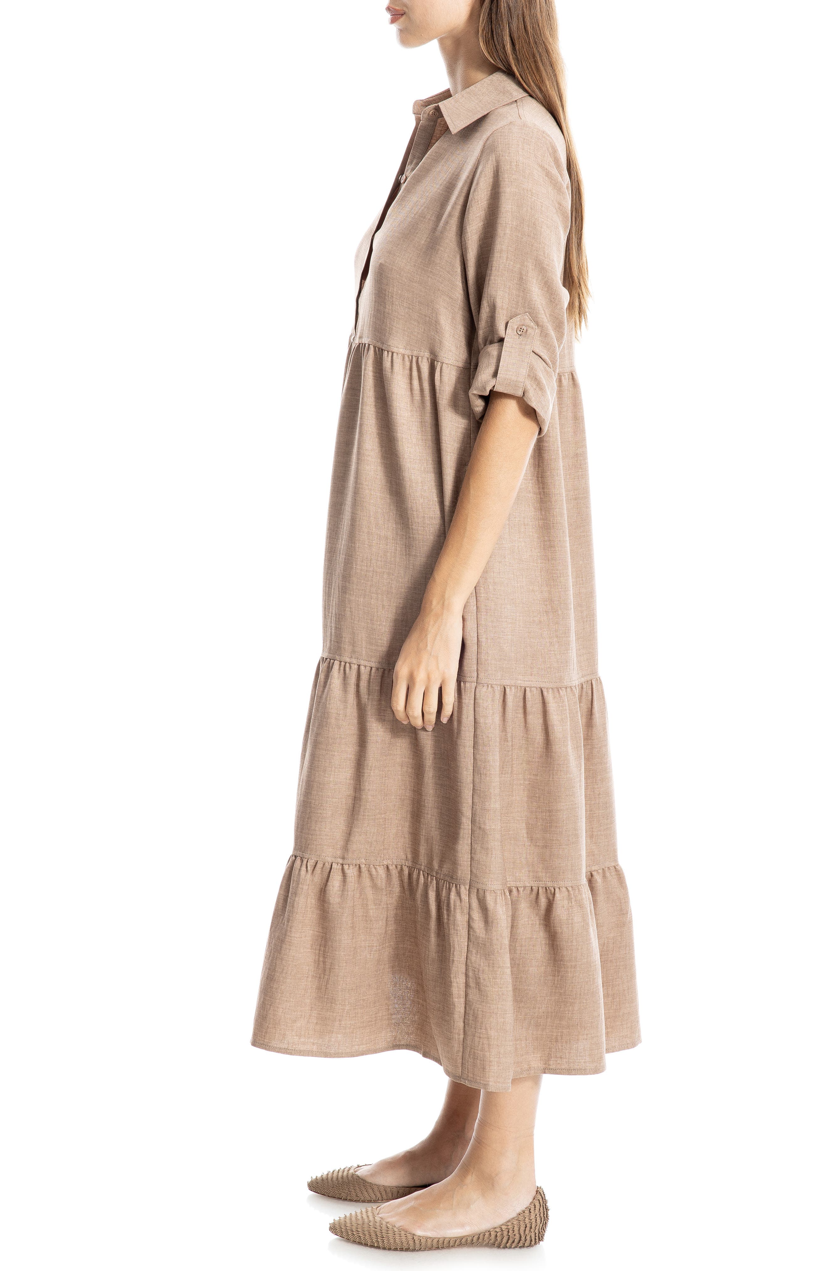 MAX STUDIO LONDON Tiered Long Sleeve Gauze Shirtdress (Women ...
