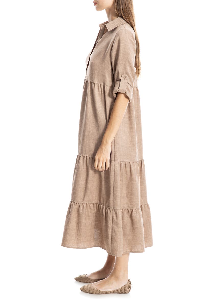Tiered Long Sleeve Gauze Shirtdress, Alternate, color, HEATHER MUSHROOM