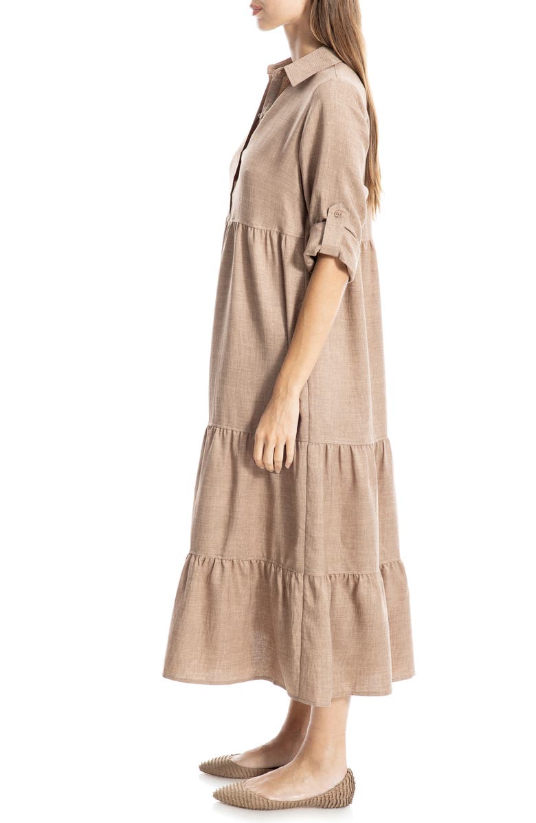 MAX STUDIO LONDON Tiered Long Sleeve Gauze Shirtdress, Alternate, color, Heather Mushroom