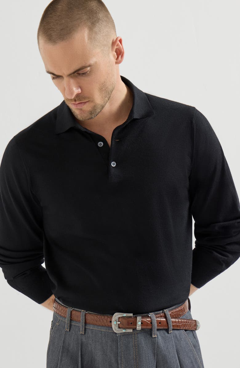 Brunello Cucinelli Polo-style sweater, Alternate, color, Black