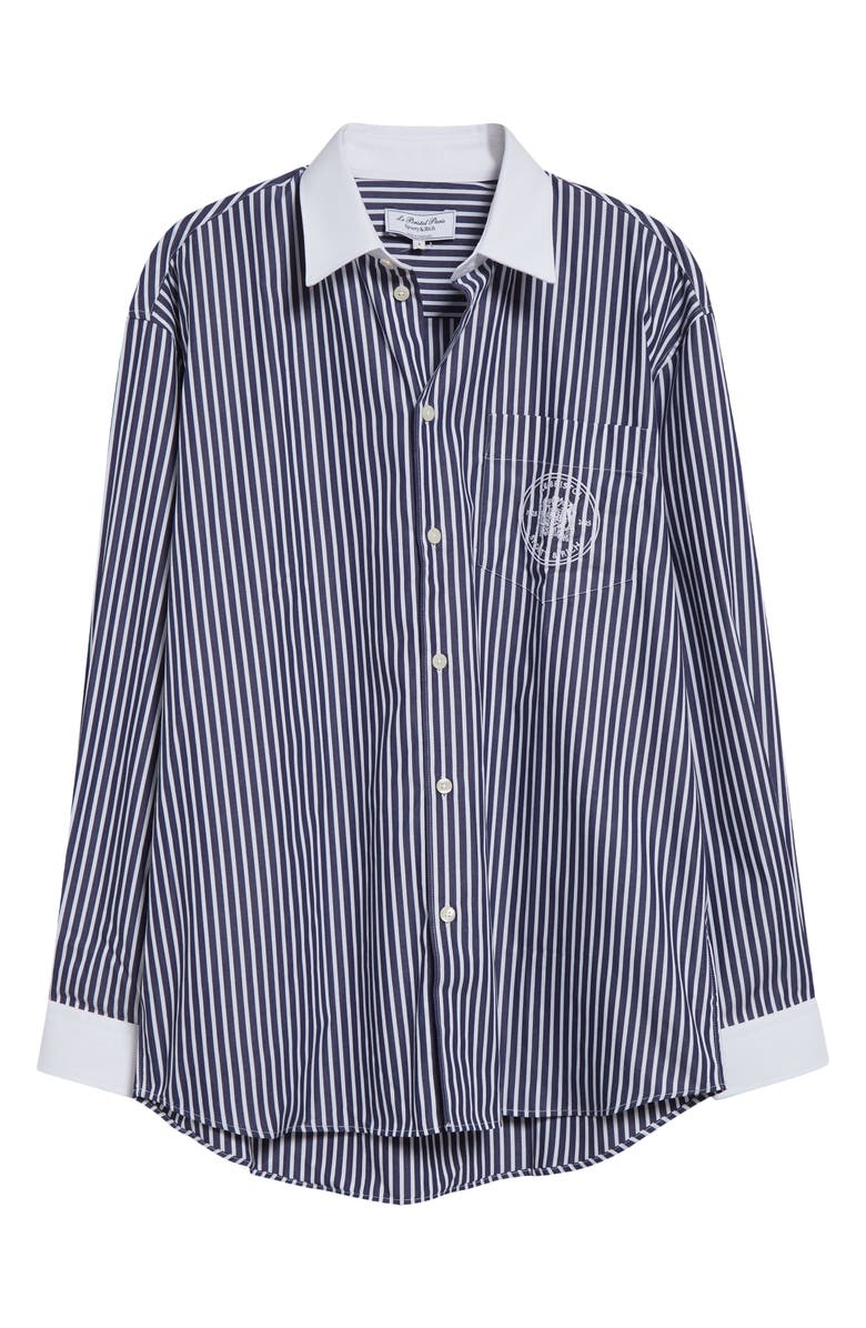 Sporty & Rich Bristol 100th Crest Stripe Button-Up Shirt, Alternate, color, 