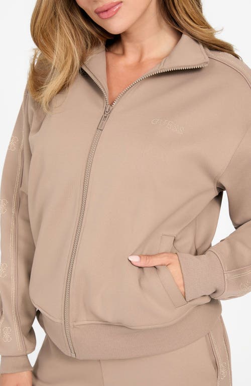 Guess Octavia High Neck Full Zip Sweatshirt In Brown