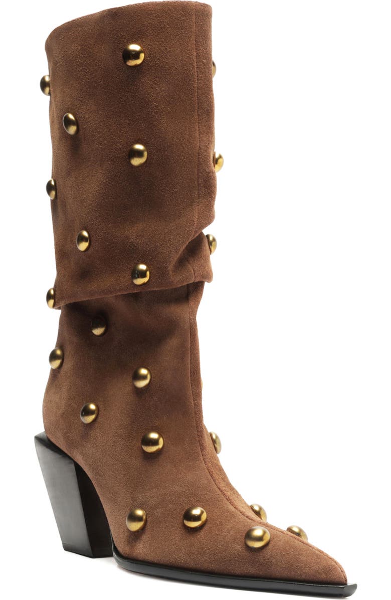 Schutz Tulsa Stud Pointed Toe Boot, Main, color, Pecan Brown