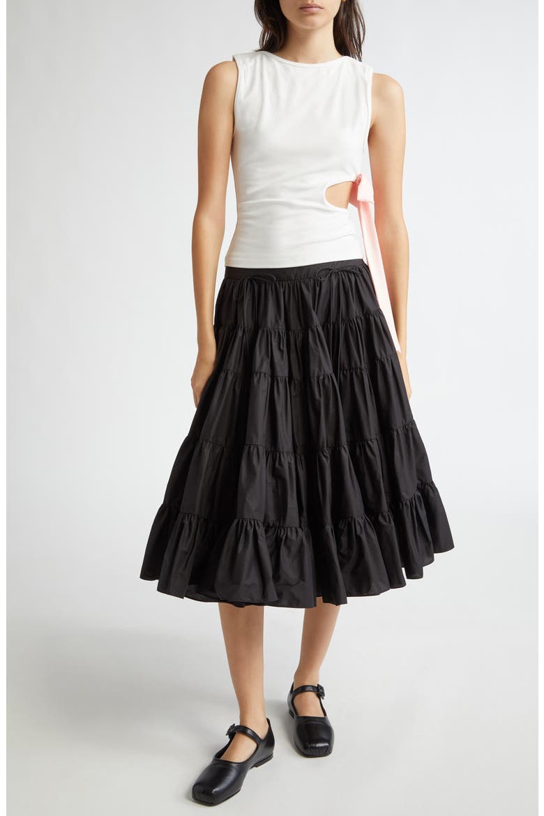 Hetti Tiered Midi Skirt, Alternate, color, BLACK