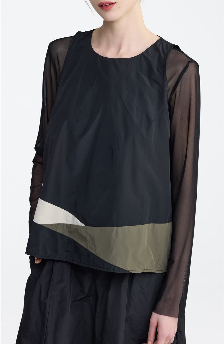 LUUKAA Tallora Asymmetric Panel Taffeta Top, Alternate, color, Black
