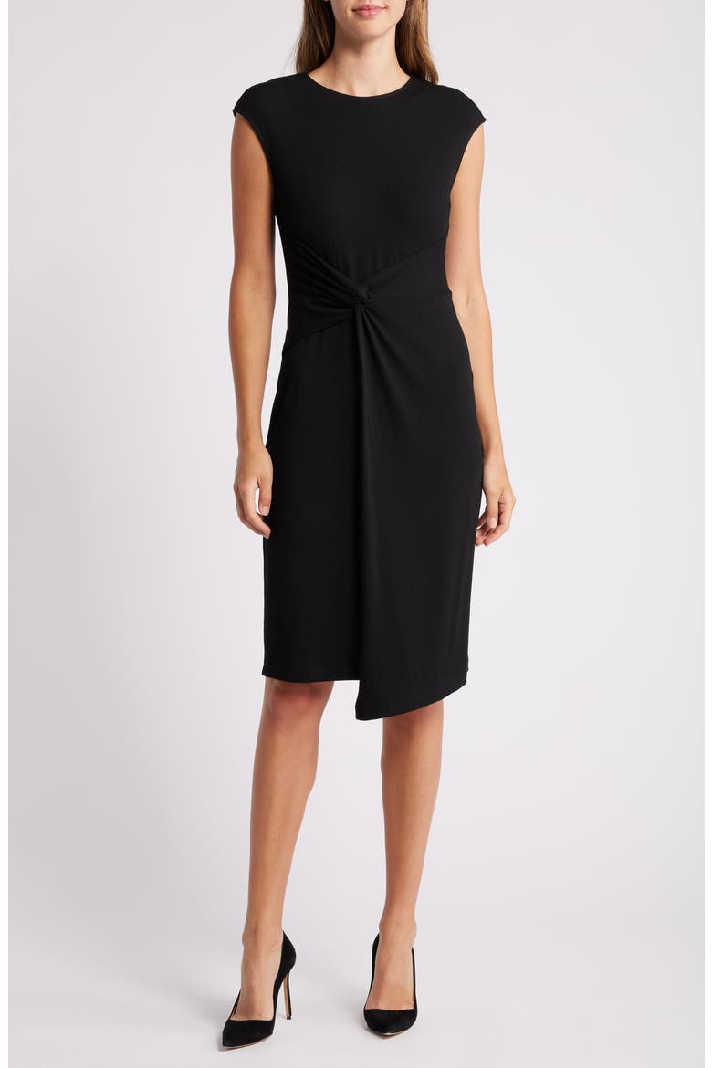 Twist Front Cap Sleeve Dress, Main, color, ANNE BLACK