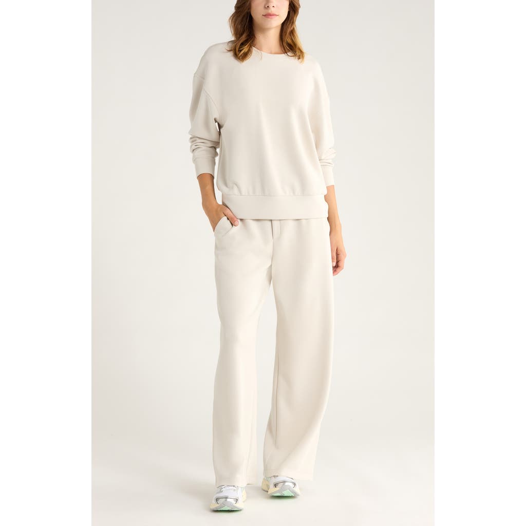 Zella Ultrasoft Boxy Knit Crew Sweatshirt In White