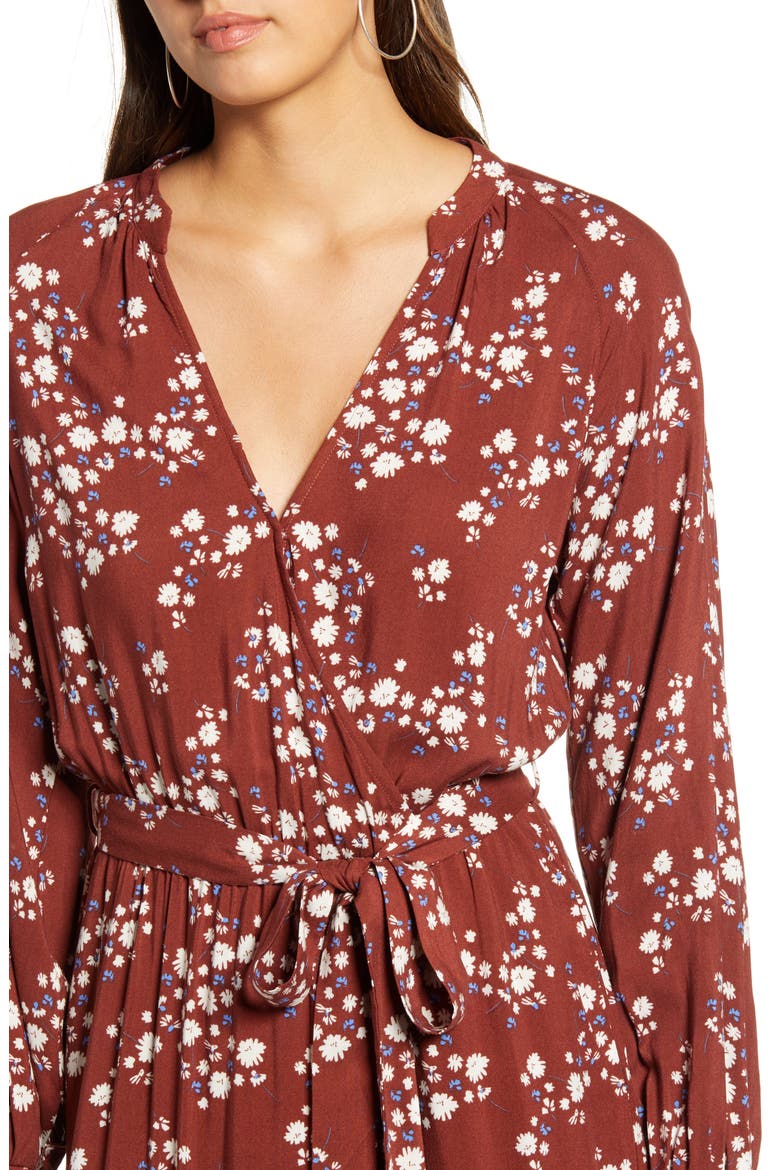Floral Print Long Sleeve Midi Dress, Alternate, color, WINE-BLUE