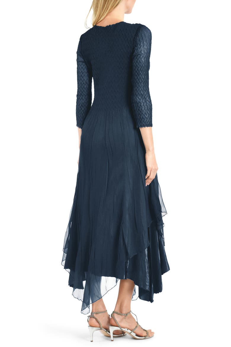 Beaded Neck Three Quarter Sleeve A-Line Dress, Alternate, color, MOROCCAN BLUE