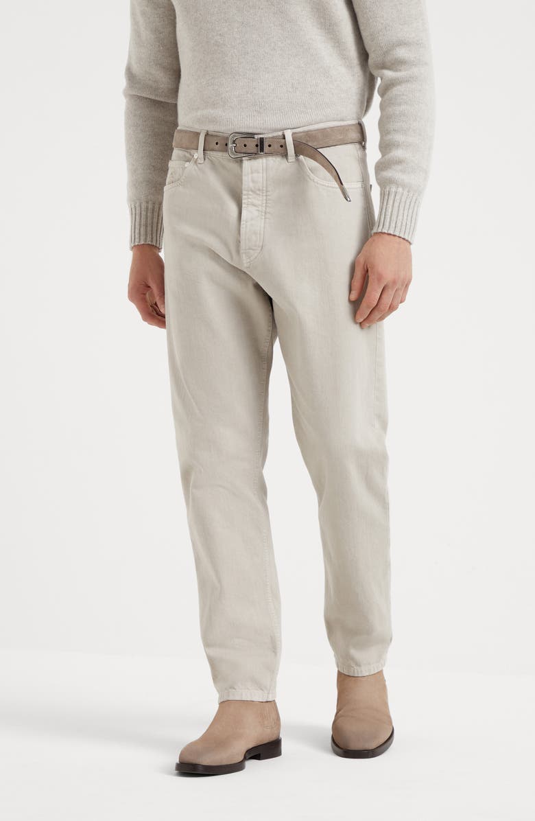 Brunello Cucinelli Garment-dyed iconic fit five-pocket trousers in slubbed denim, Alternate, color,