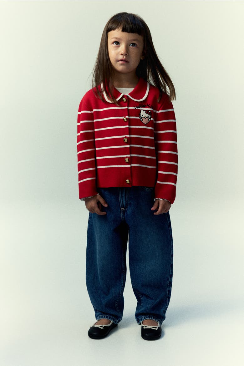 Embroidery-detail Knitted Cardigan, Alternate, color, Red/Hello Kitty