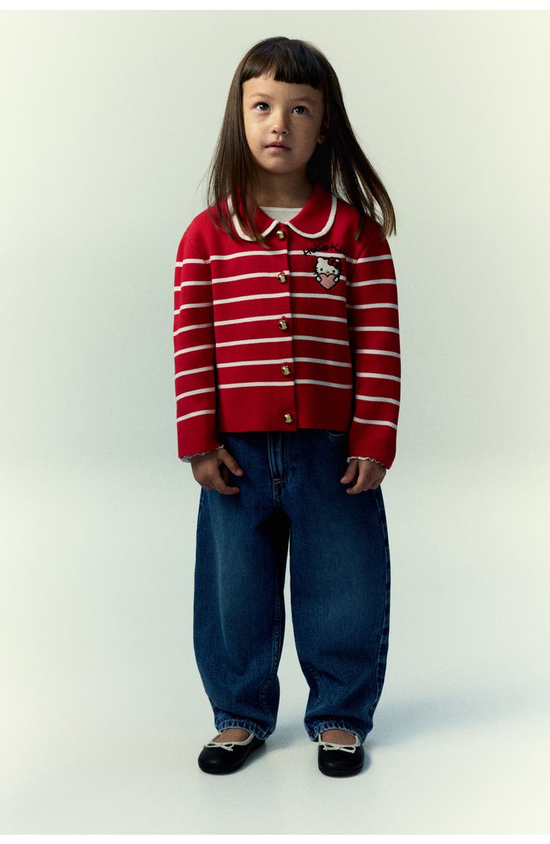 H&M Embroidered-detail knit cardigan, Alternate, color, Red/Hello Kitty