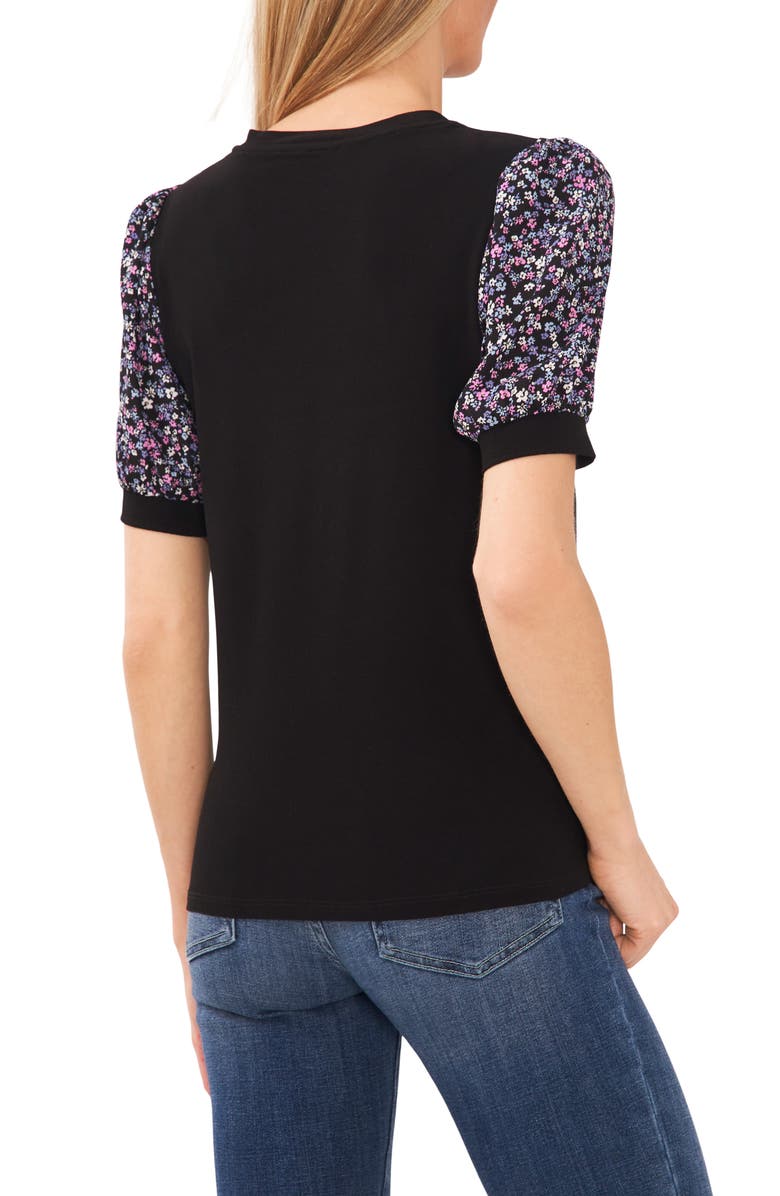 CeCe Floral Sleeve Mixed Media Knit Top, Alternate, color, 