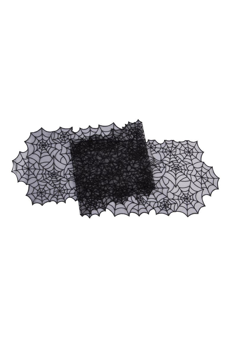 Spider Webb Halloween Reversible Translucent Decorative Table Runner 12" x 68", Main, color, Black