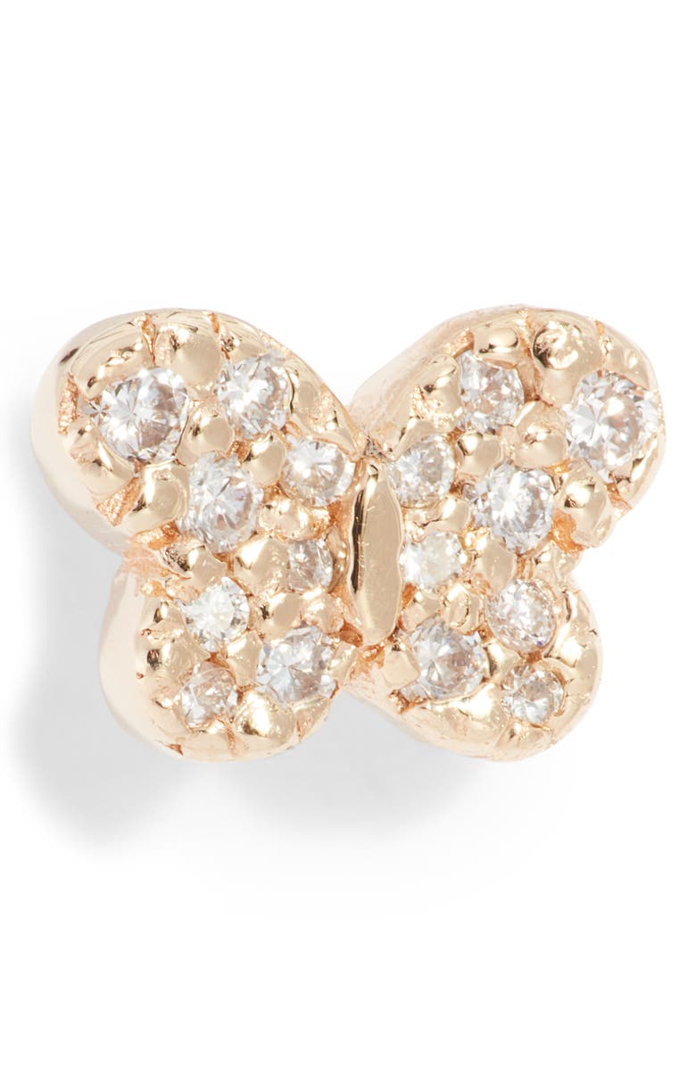 Anzie Love Letter Single Pavé Butterfly Stud Earring, Alternate, color, Gold/ Diamond