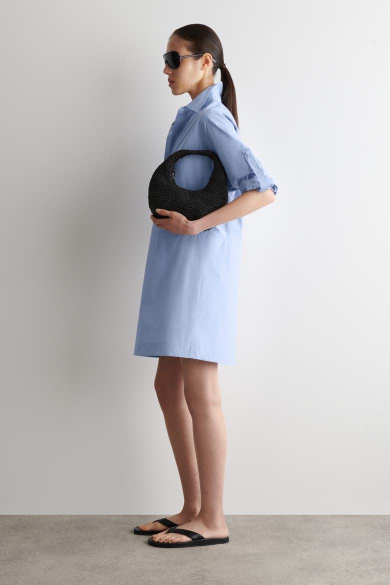 Cotton-poplin Short-sleeved Shirt Dress, Alternate, color, BLUE