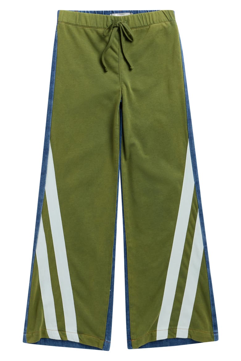 Kids' French Terry & Denim Track Pants, Main, color, GREEN