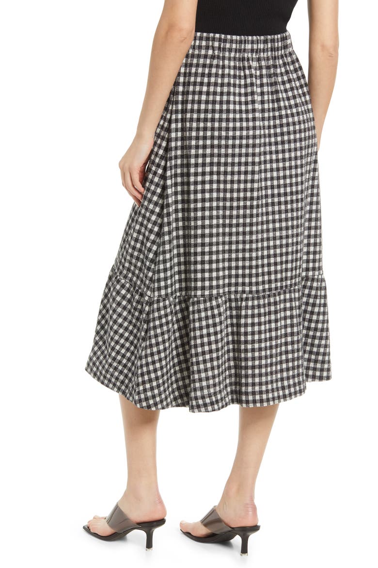 Gingham Seersucker Knit Pull-On Midi Skirt, Alternate, color, TRUE BLACK