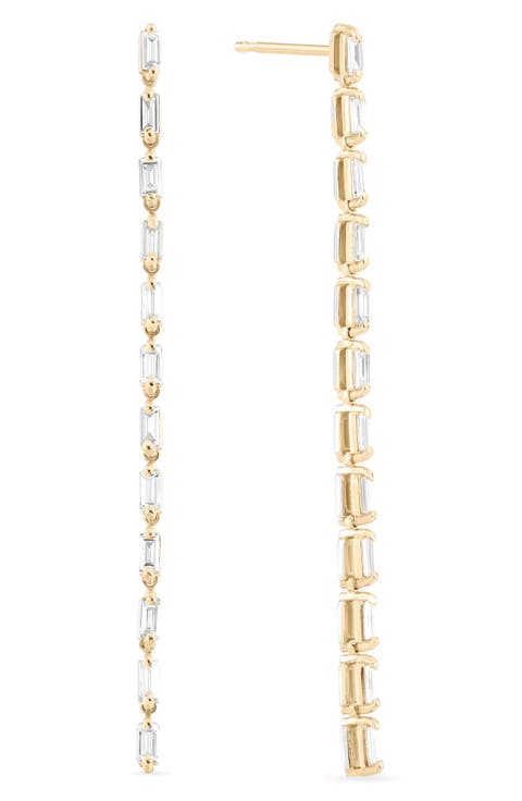 14K Gold Baguette Diamond Tennis Earrings