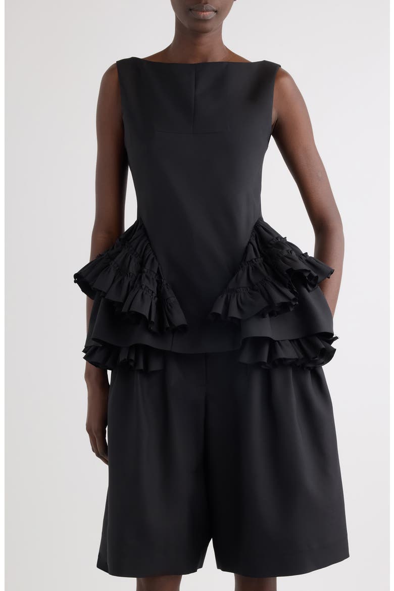 Casey Ruffle Wool & Silk Top, Main, color, BLACK