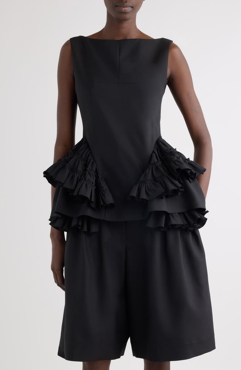 Dries Van Noten Casey Ruffle Wool & Silk Top, Main, color, Black