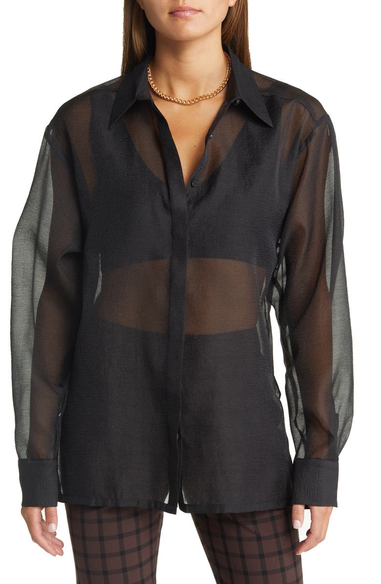 Open Edit Sheer Button-Up Shirt, Main, color,