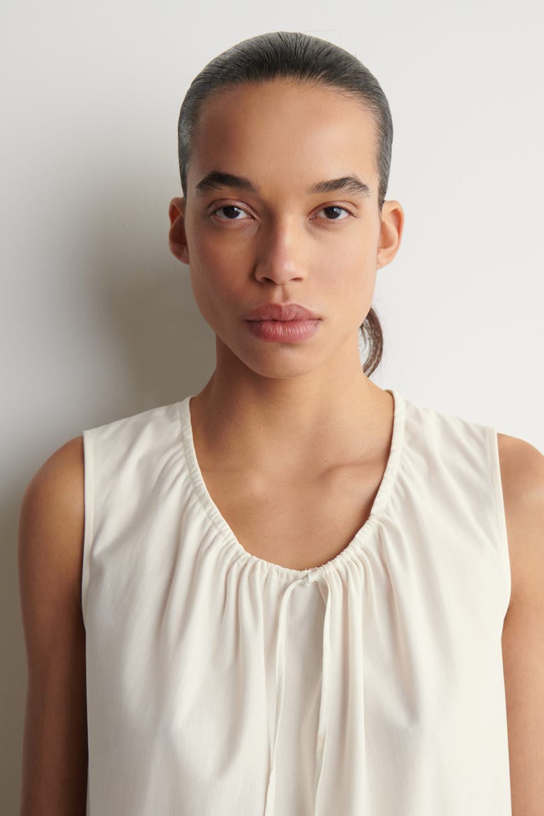 Gathered-neck Jersey Tank Top, Alternate, color, OFF-WHITE