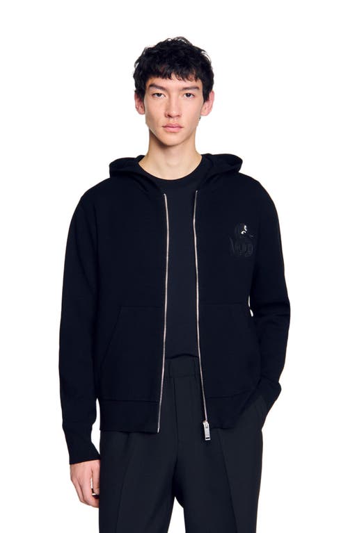 Sandro Zip-up Cardigan With Snake Detail In Black