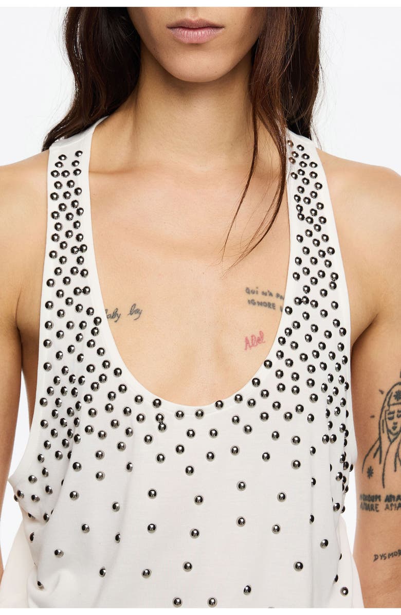 Bimba y Lola Studded Sleeveless T-Shirt, Alternate, color, Ivory