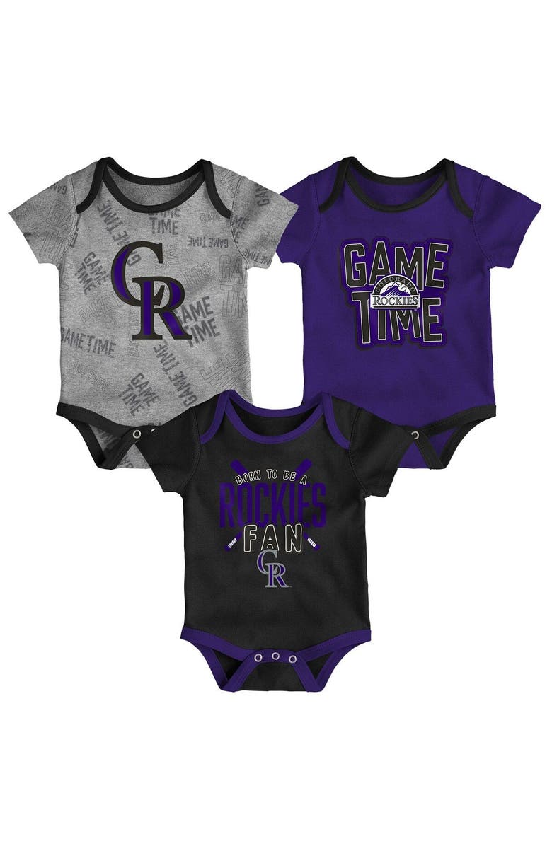 Outerstuff Newborn
Infant Colorado Rockies Black/Heathered Gray/Purple Game Time Three-Piece Bodysuit Set, Main, color, Black
