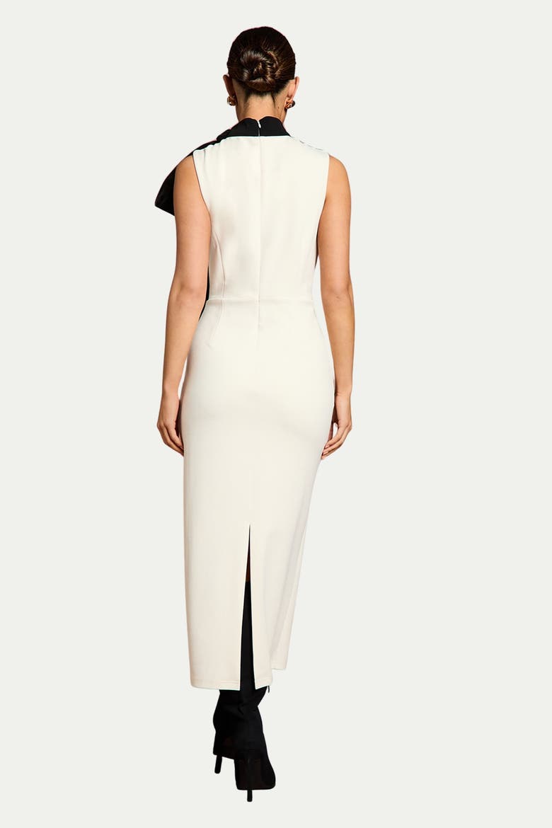 Organza Pussybow Column Midi Dress, Alternate, color, Cream