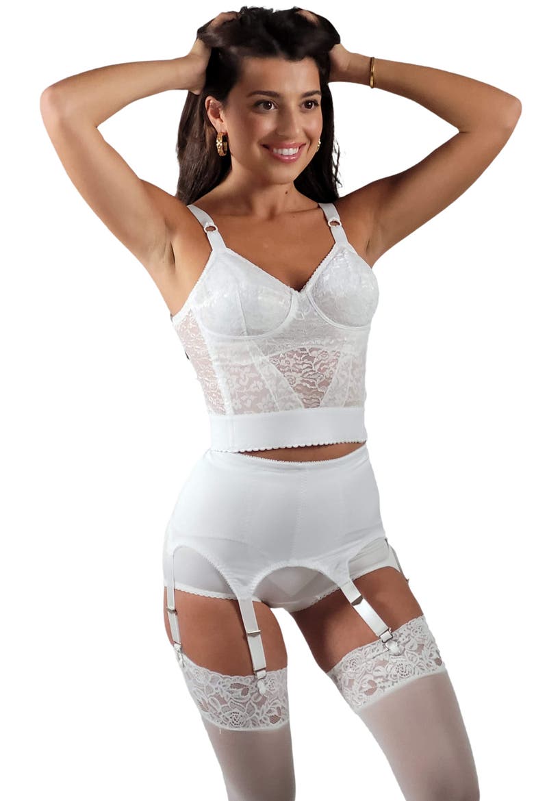 Moderate Shaping & Tummy Control Garter Belt With Six Metal Garters, Alternate, color, White