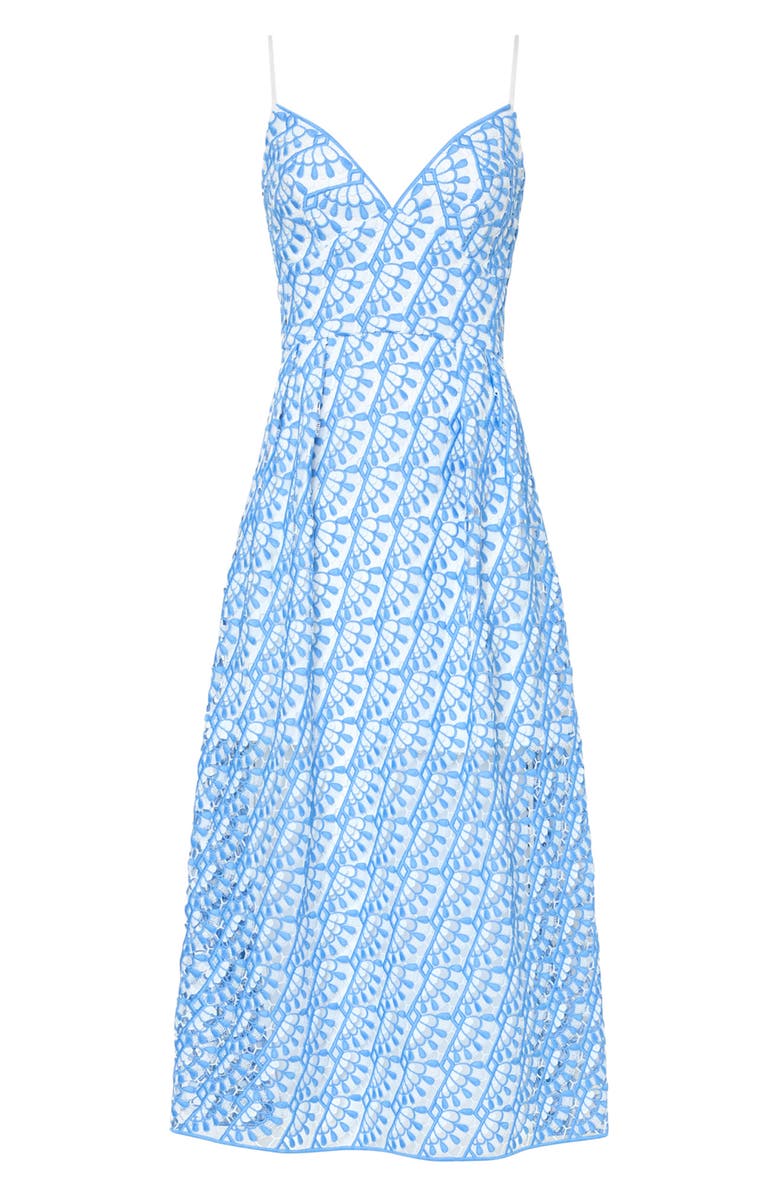Milly Hazel Embroidered Midi Dress, Alternate, color, Blue