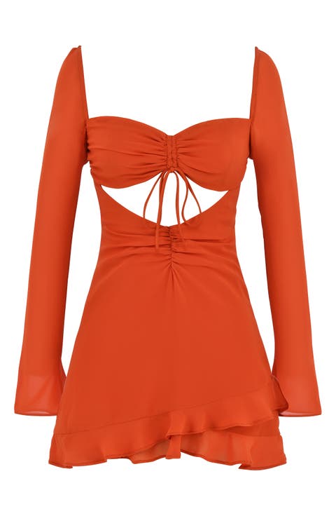 Lace-Up Cutout Long Sleeve Cocktail Minidress