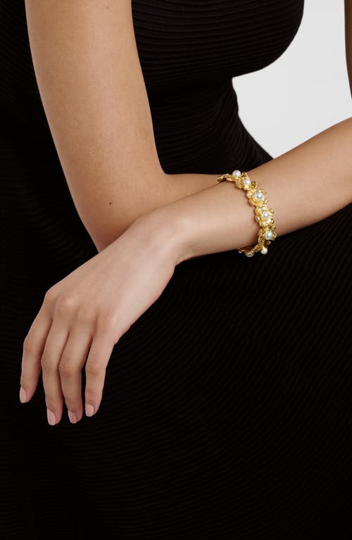 Ted Baker Darell Daisy Faux Pearl Bangle Bracelet In Gold