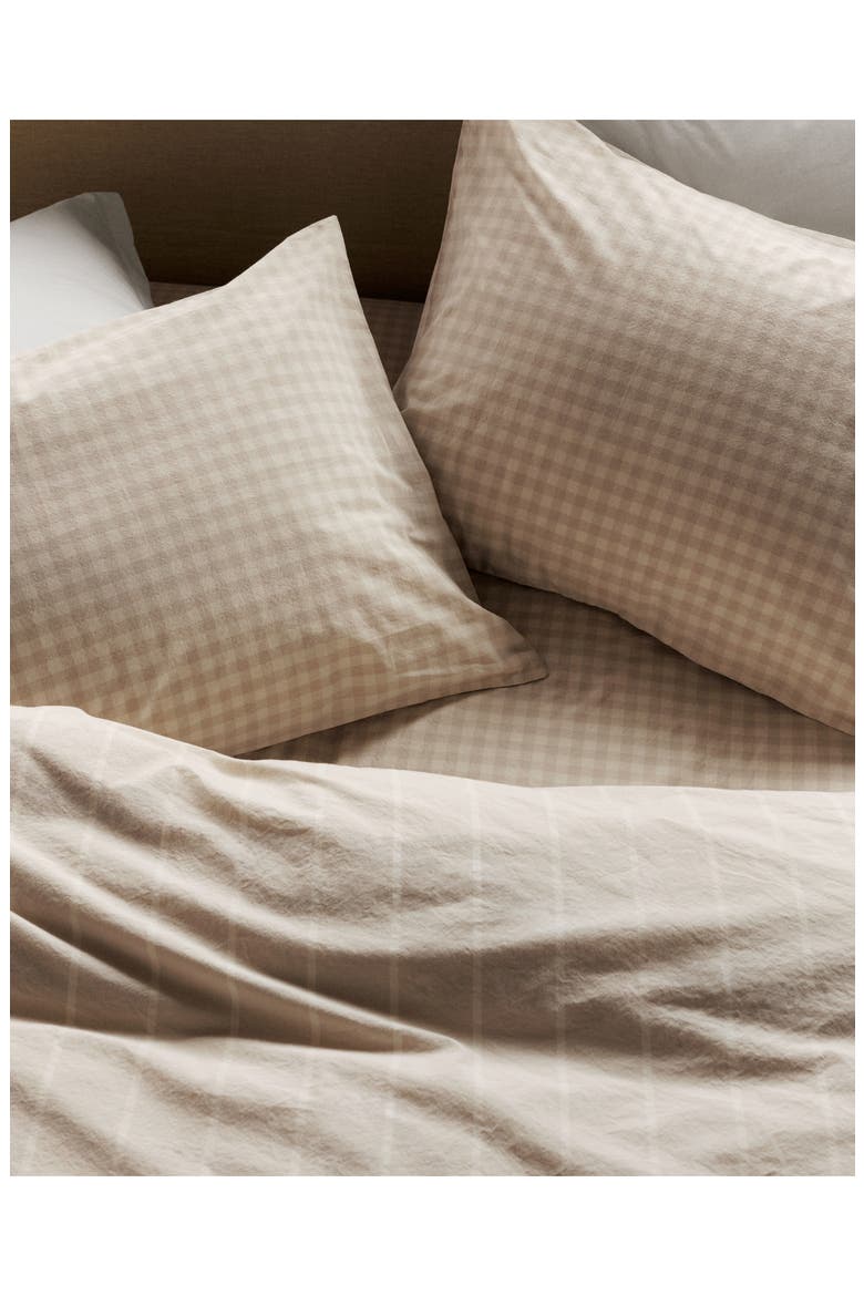 BRUSHED COTTON FITTED SHEET, Alternate, color, BONE CHECK