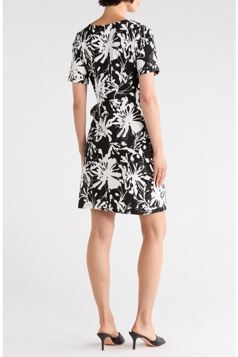 Floral Short Sleeve Faux Wrap Dress, Alternate, color, INK FLORAL- BLACK/ IVORY