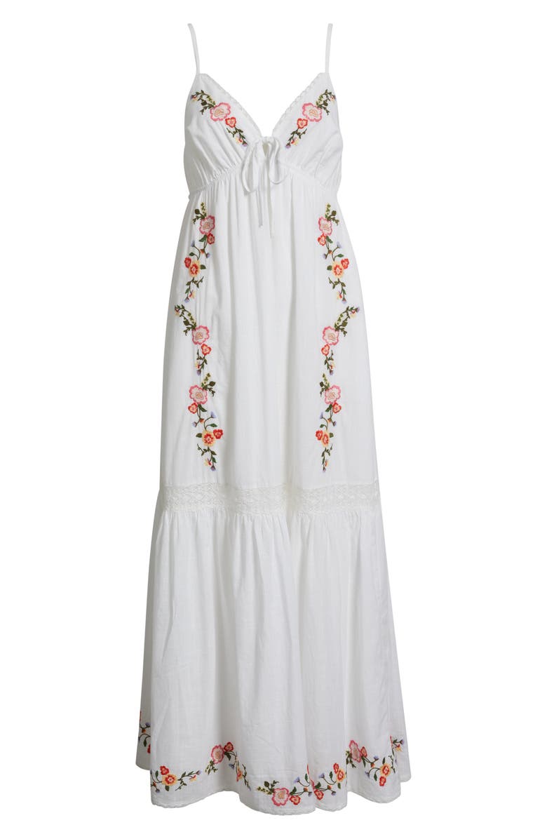 Treasure & Bond Floral Lace Trim Babydoll Maxi Dress, Main, color, White Multi Emb Floral