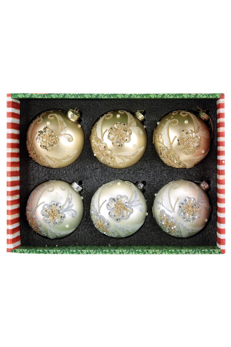 Glittered Floral Ornament, Box of 6, Alternate, color, Champagne Gold