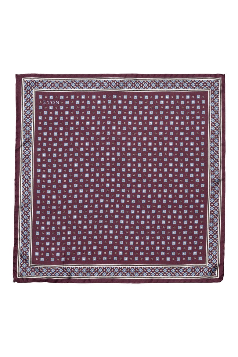 Geometric Print Silk Twill Pocket Square, Alternate, color, RED