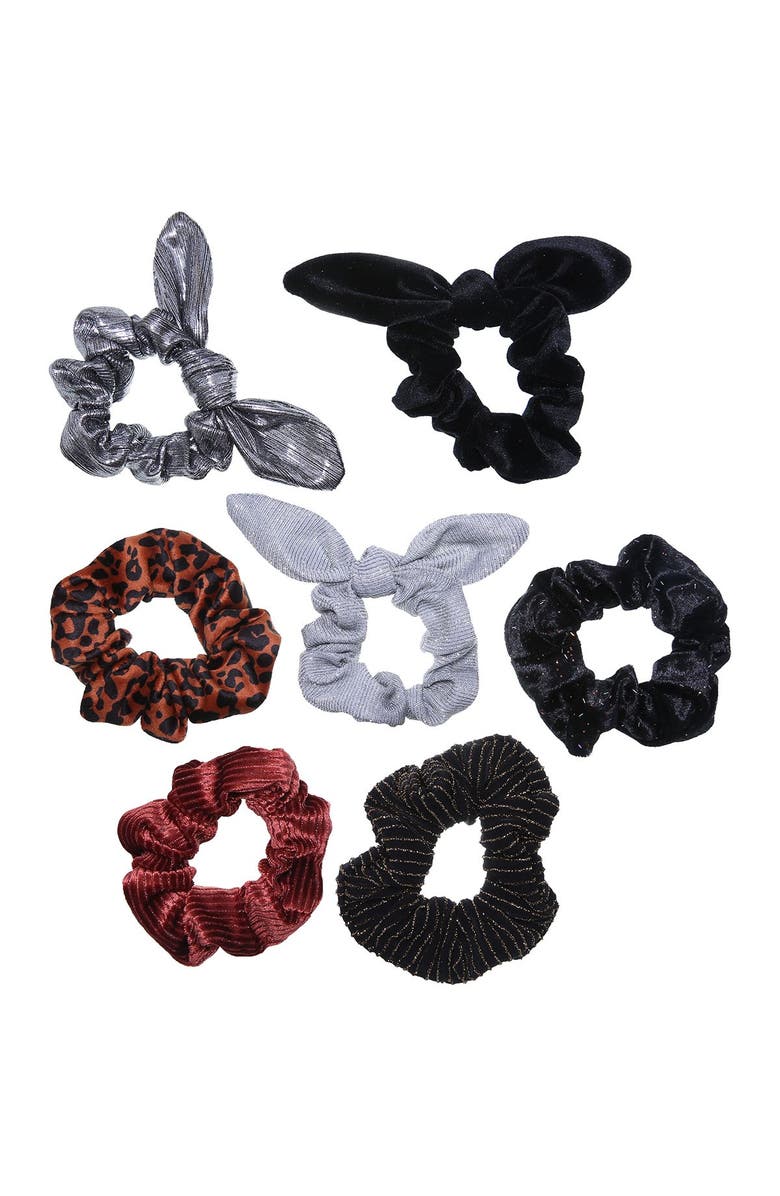 Berry Sparkle Velvet Bow Scrunchie - Pack of 7, Main, color, 