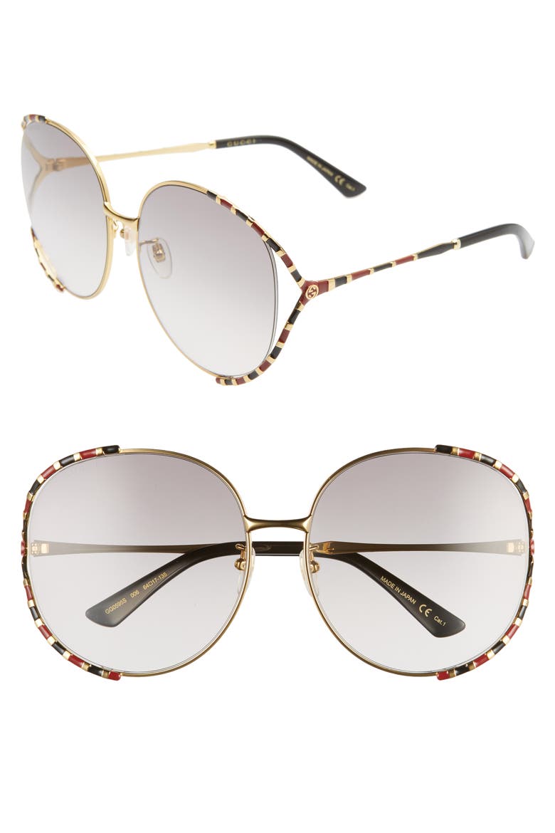 64mm Gradient Oversize Round Sunglasses, Alternate, color, GOLD/GRADIENT GREY