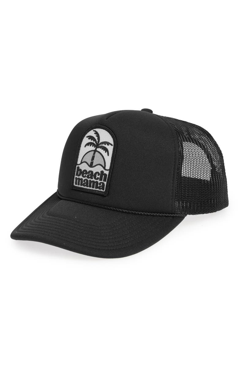 Local Beach Beach Mama Patch Trucker Hat, Main, color, Black