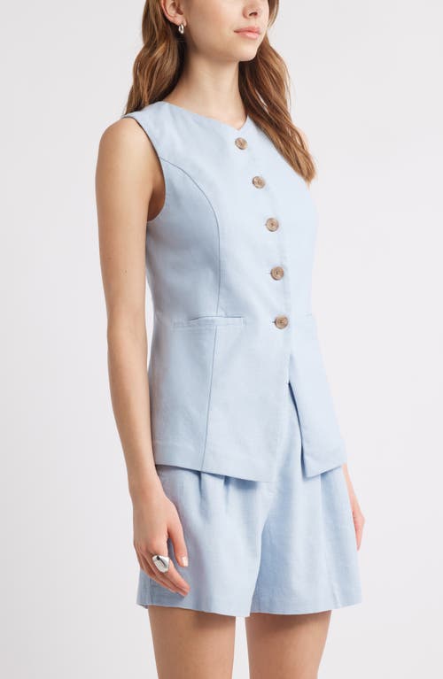 Open Edit Linen Blend Vest In Blue Subdued