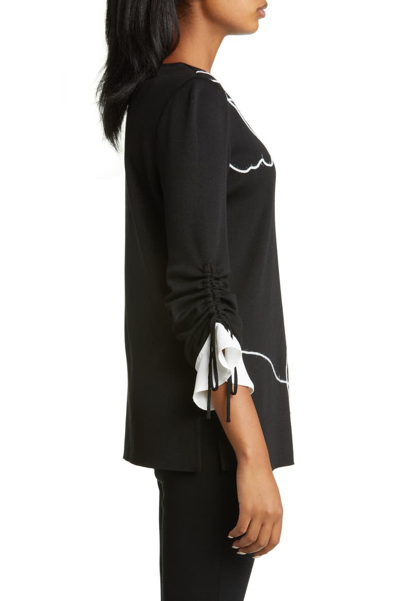 Floral Embroidered Sweater, Alternate, color, BLACK/ IVORY