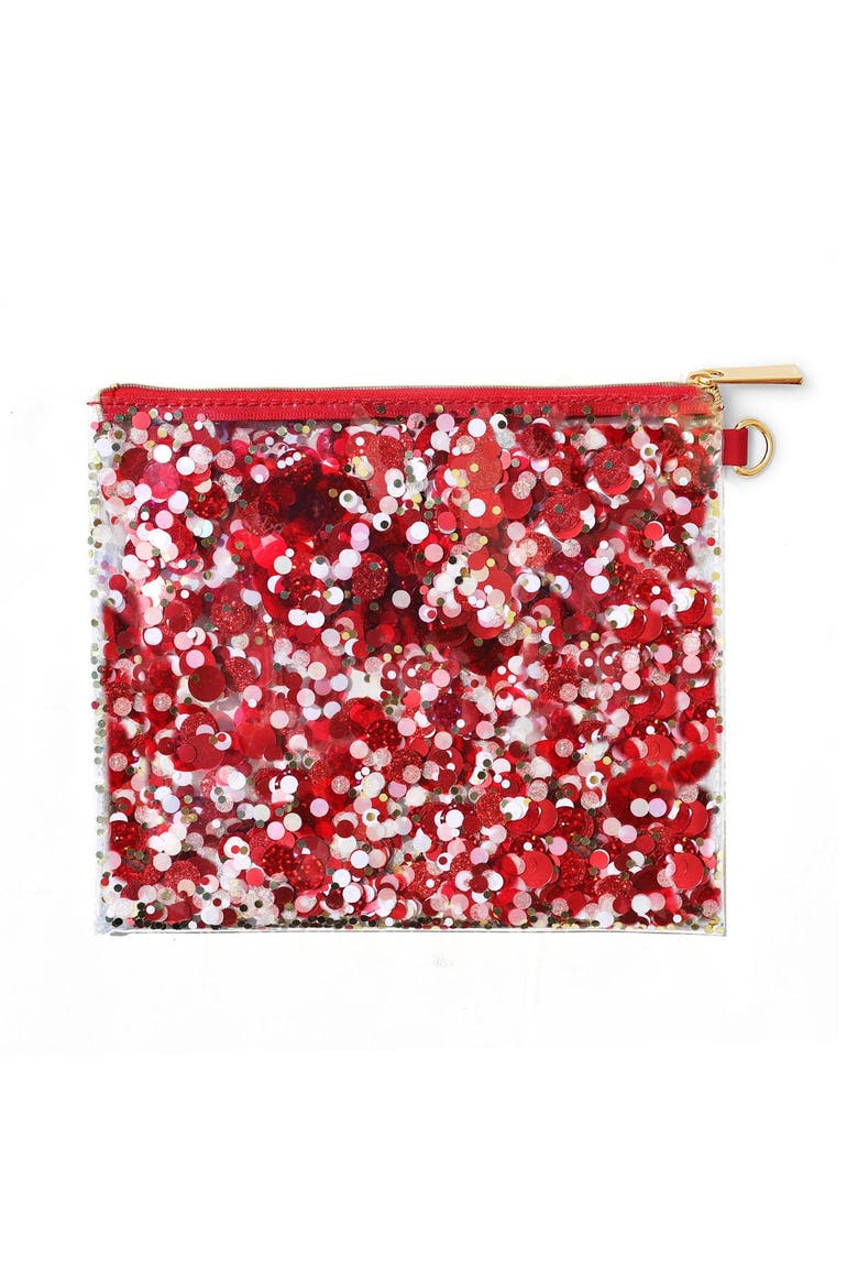 Spirit Squad Confetti Everything Pouch Makeup Bag Travel BagCosmetic Bag for Women, Main, color, Red
