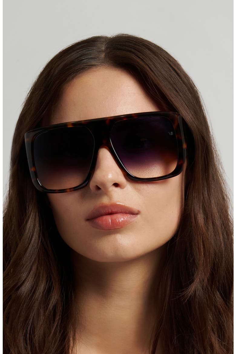 60mm Flat Top Sunglasses, Alternate, color, BROWN HAVANA/ DK BLUE SF